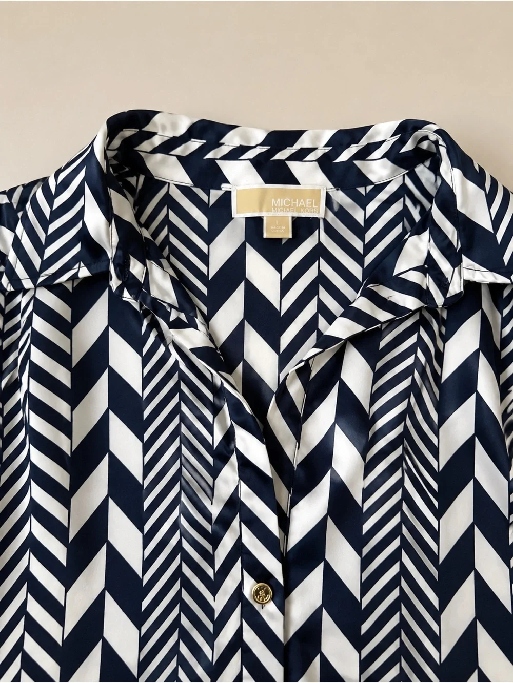 Michael Kors Navy & White Chevron Stripe Button-Down Shirt